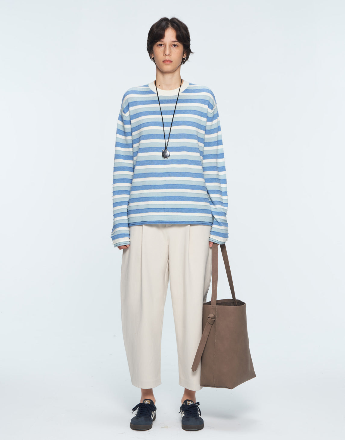 Oversized Contrast - colored Striped Knitted Sweater