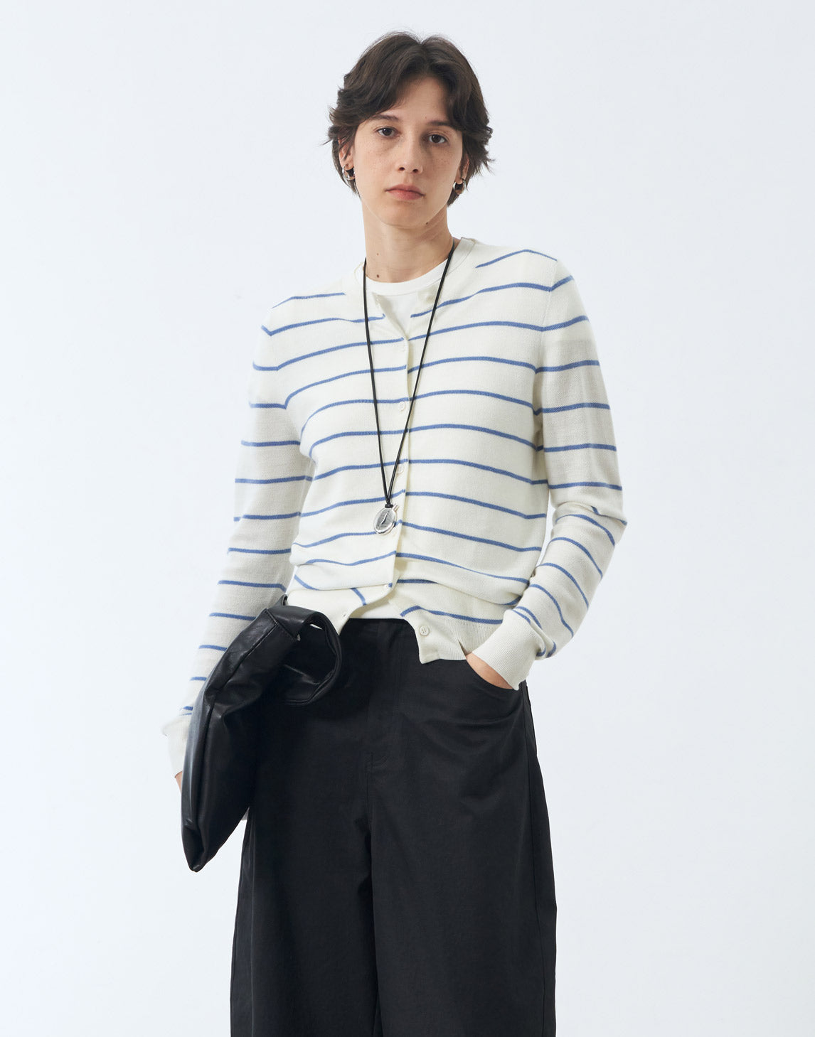 Cardigan décontracté en maille rayée