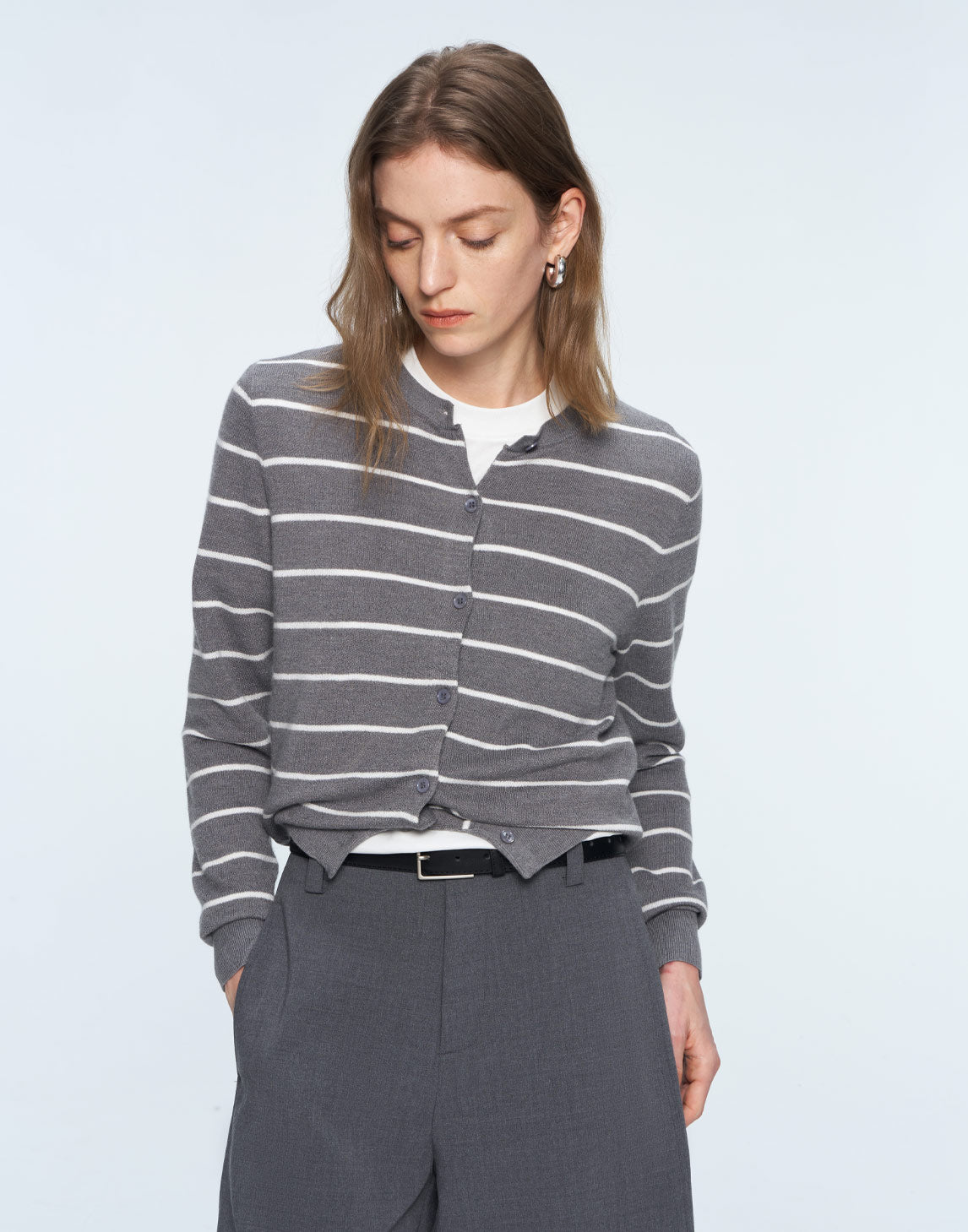 Cardigan décontracté en maille rayée
