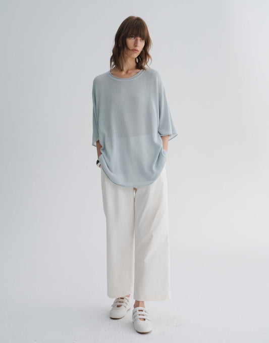 Rolled-Edge Crewneck Knit Tee
