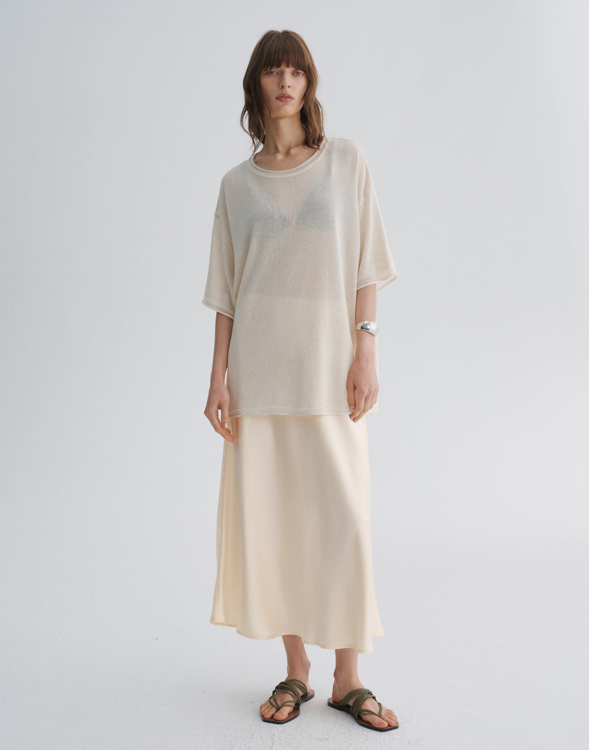 Rolled-Edge Crewneck Knit Tee