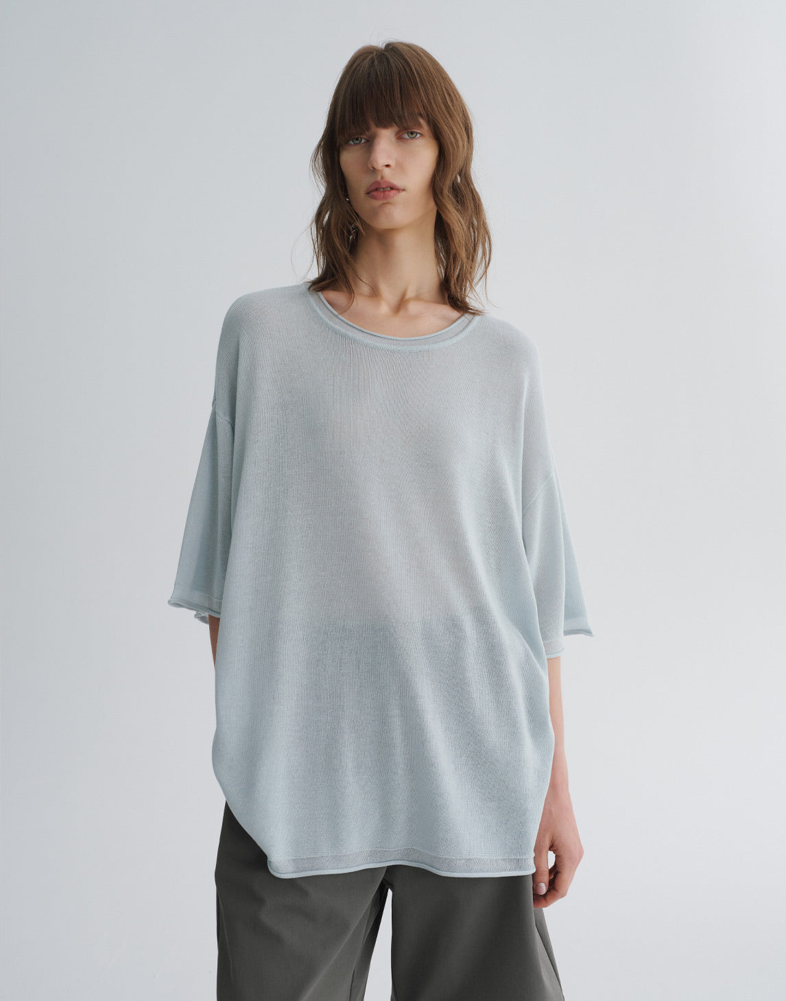 Rolled-Edge Crewneck Knit Tee