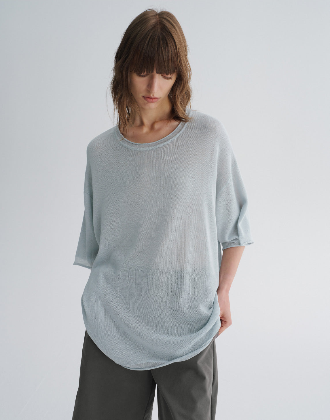 Rolled-Edge Crewneck Knit Tee