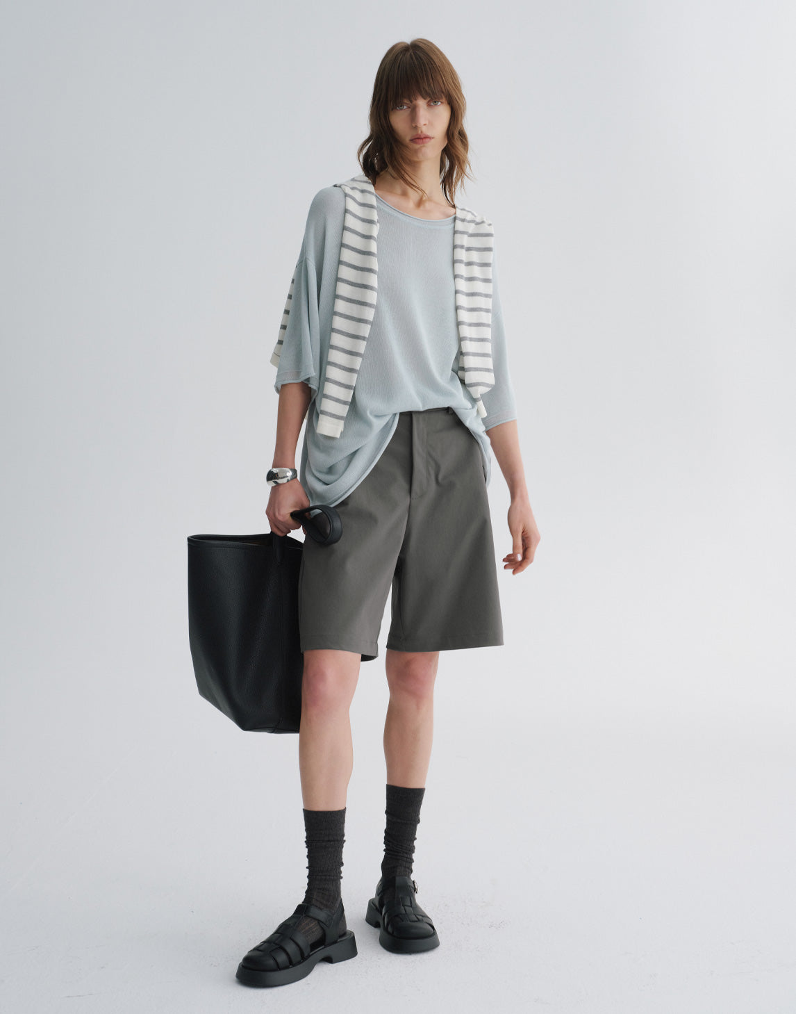 Rolled-Edge Crewneck Knit Tee