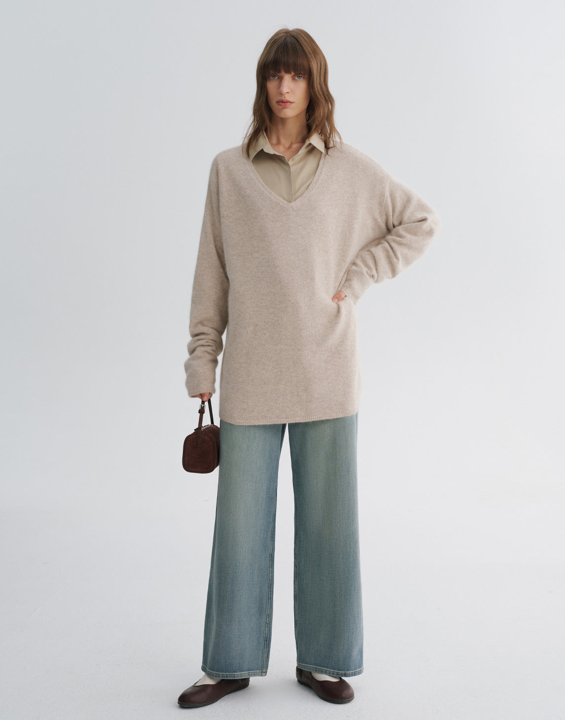 Maglione Pullover in Lana con Scollo a V