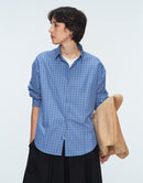 Retro Combed Cotton Blue Gingham Shirt