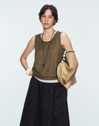 Eco-friendly Natural Fiber Color-blocked Double-layer Sleeveless Top