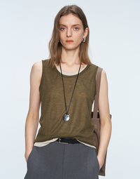 Eco-friendly Natural Fiber Color-blocked Double-layer Sleeveless Top