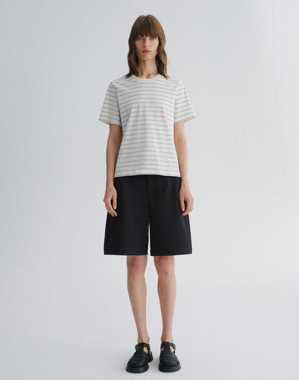 ストライプ柄コットンTシャツ（コンストラストカラー付き）