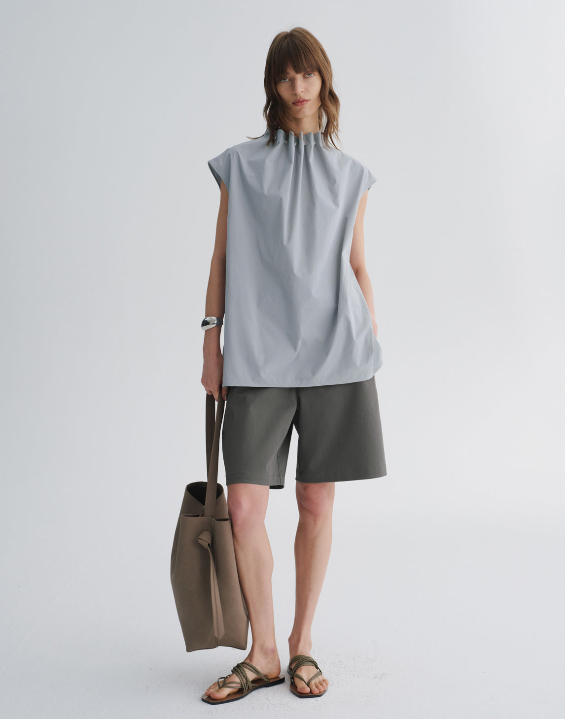 Sleeveless Pleated Shell Top