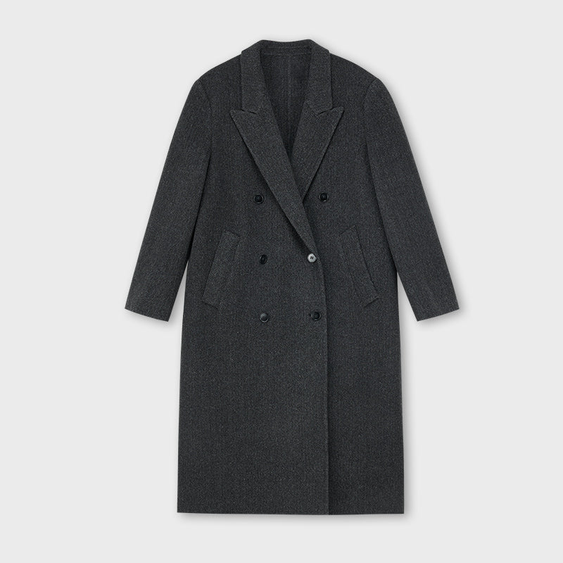 Vintage Double-Breasted Long Wool Coat