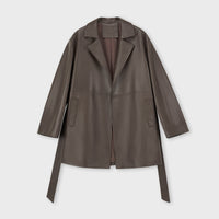 Sheepskin Large Lapel Tie Leather Trench Coat