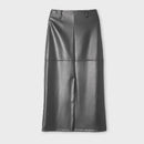 Reversible Straight Mid-Length Leather Skirt