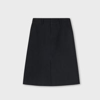 Black Slit Belted Denim Half Skirt