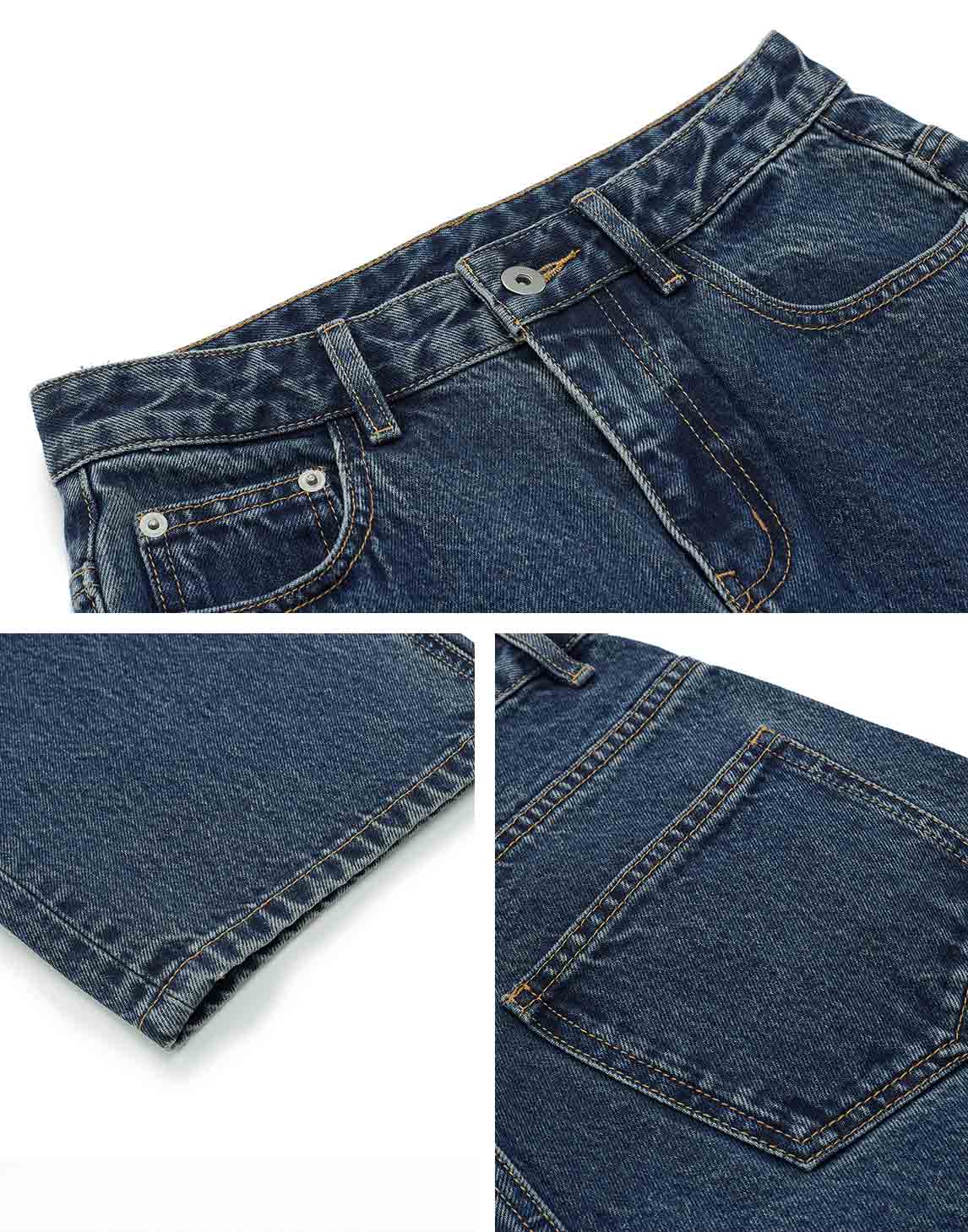 Pocketed Heavyweight Denim Nine Pants Blue