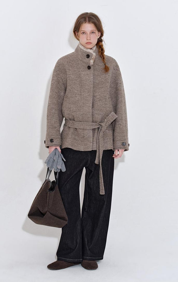 Stand-Collar Tie Coat