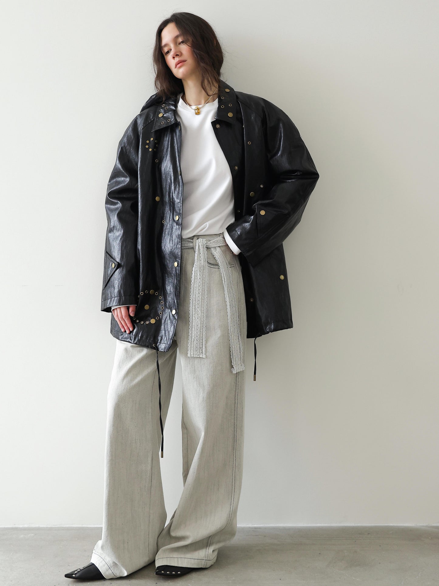 Lace-Tie Straight Wide Pants