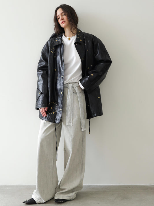 Lace-Tie Straight Wide Pants