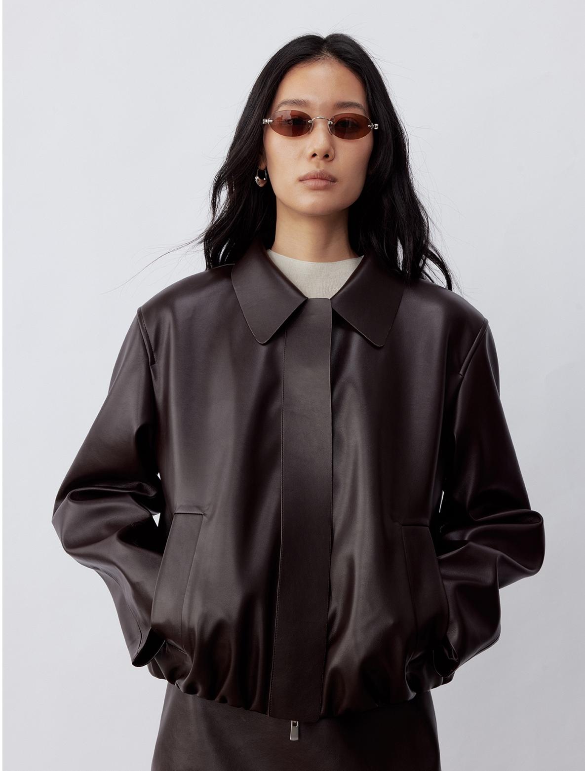 Satin-Sheen Faux Leather Jacket