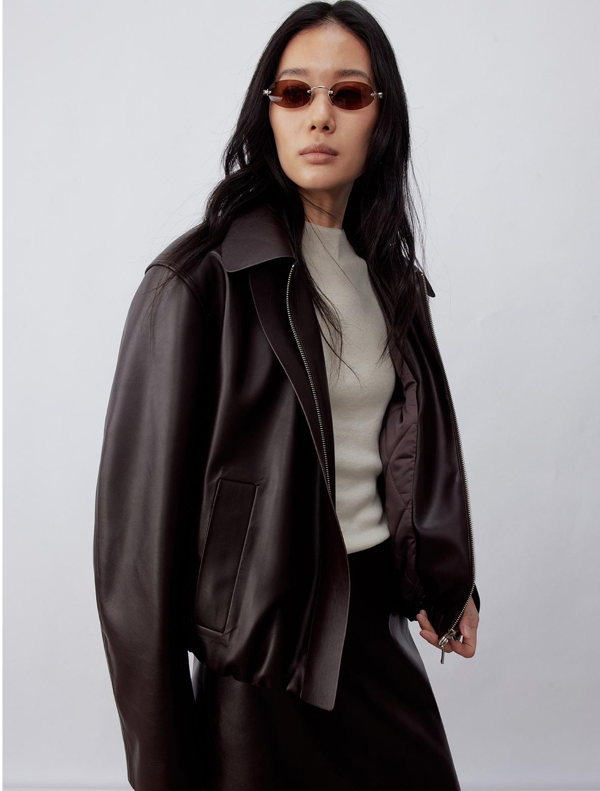 Satin-Sheen Faux Leather Jacket