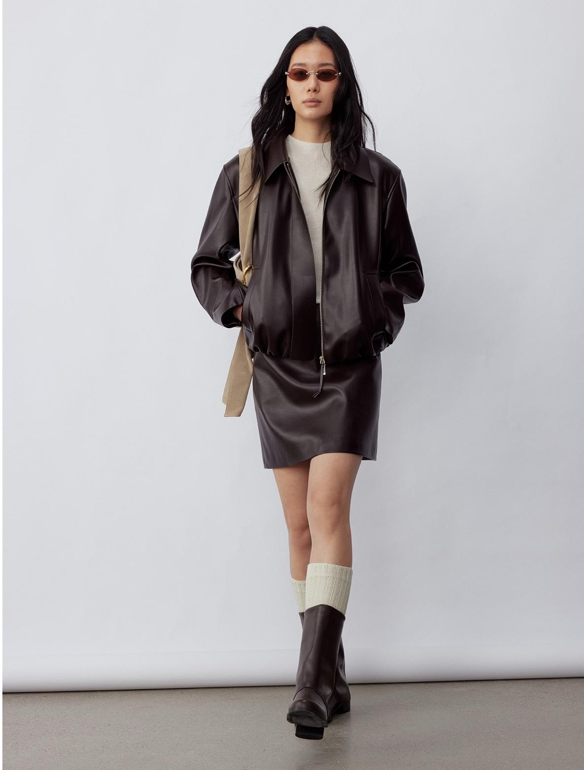 Satin-Sheen Faux Leather Jacket