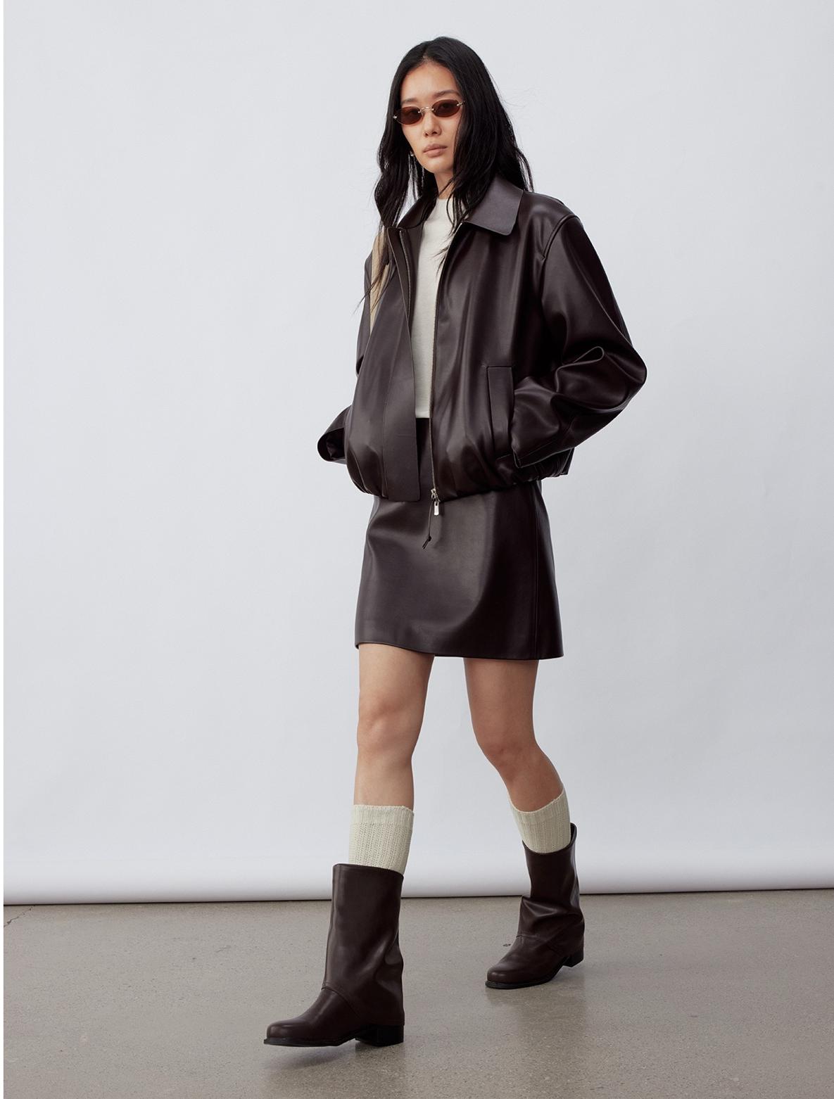 Satin-Sheen Faux Leather Jacket