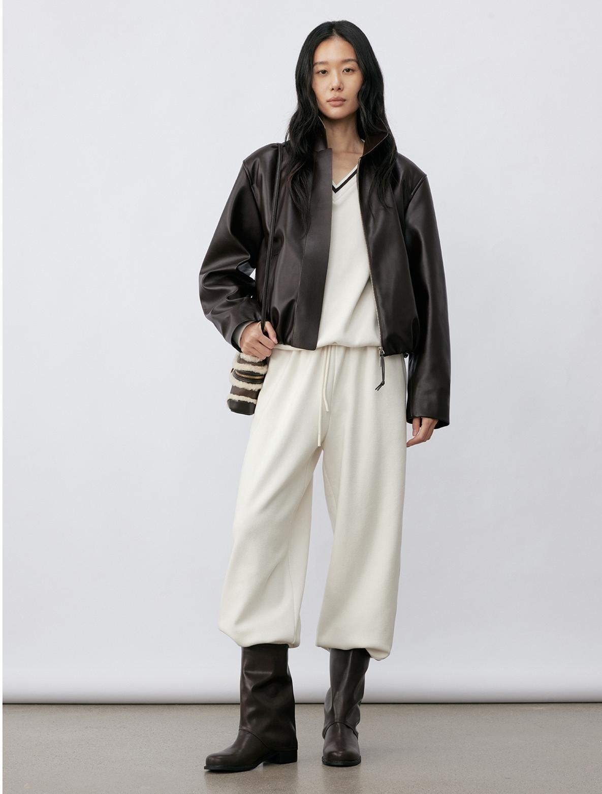 Satin-Sheen Faux Leather Jacket