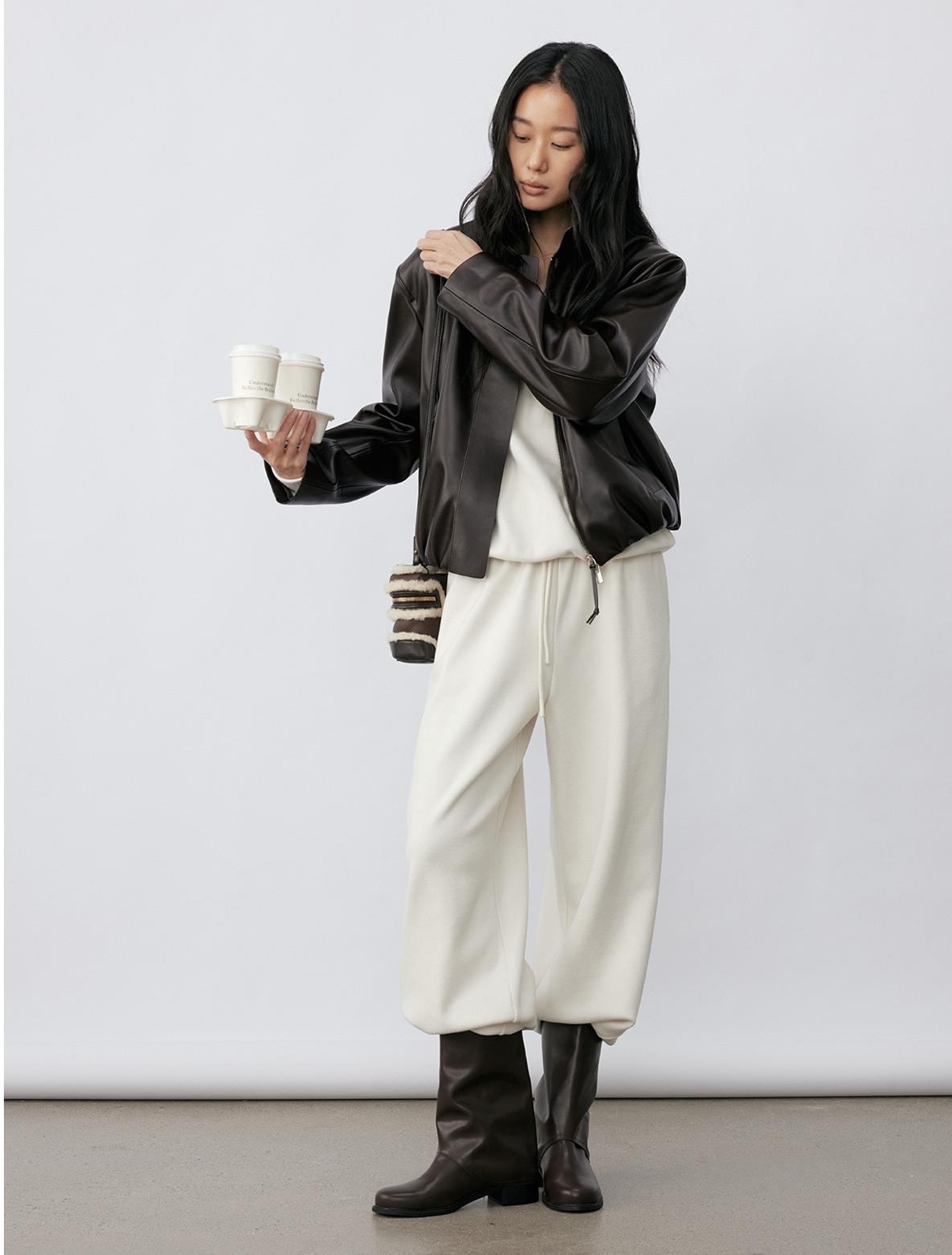 Satin-Sheen Faux Leather Jacket
