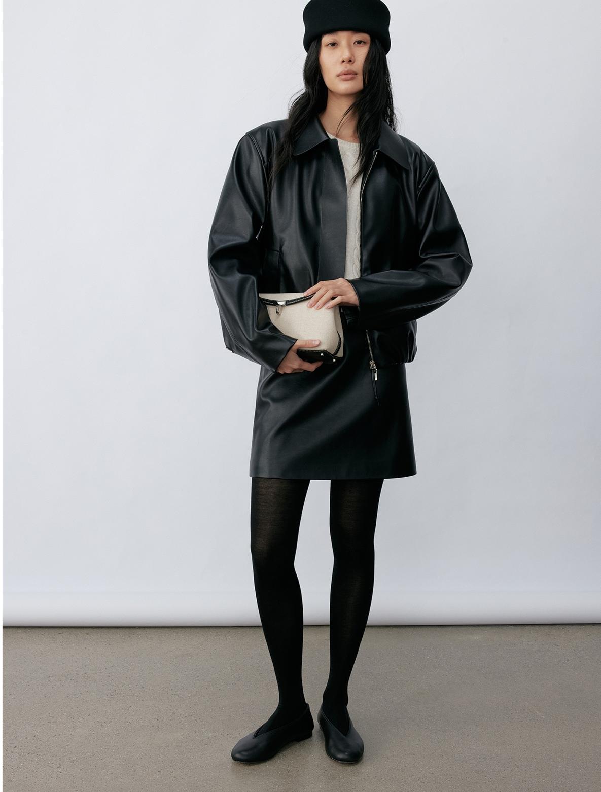 Satin-Sheen Faux Leather Jacket