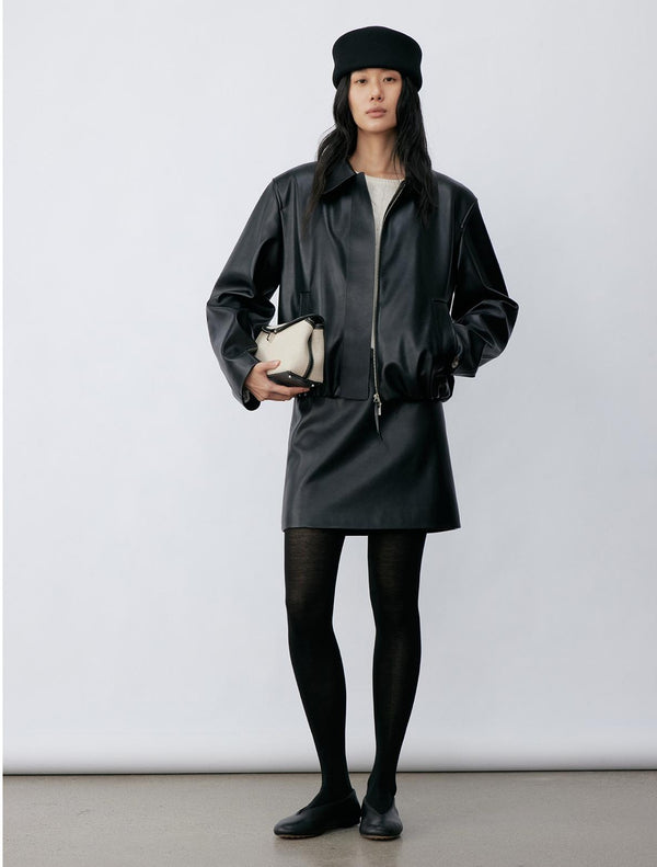 Satin-Sheen Faux Leather Jacket