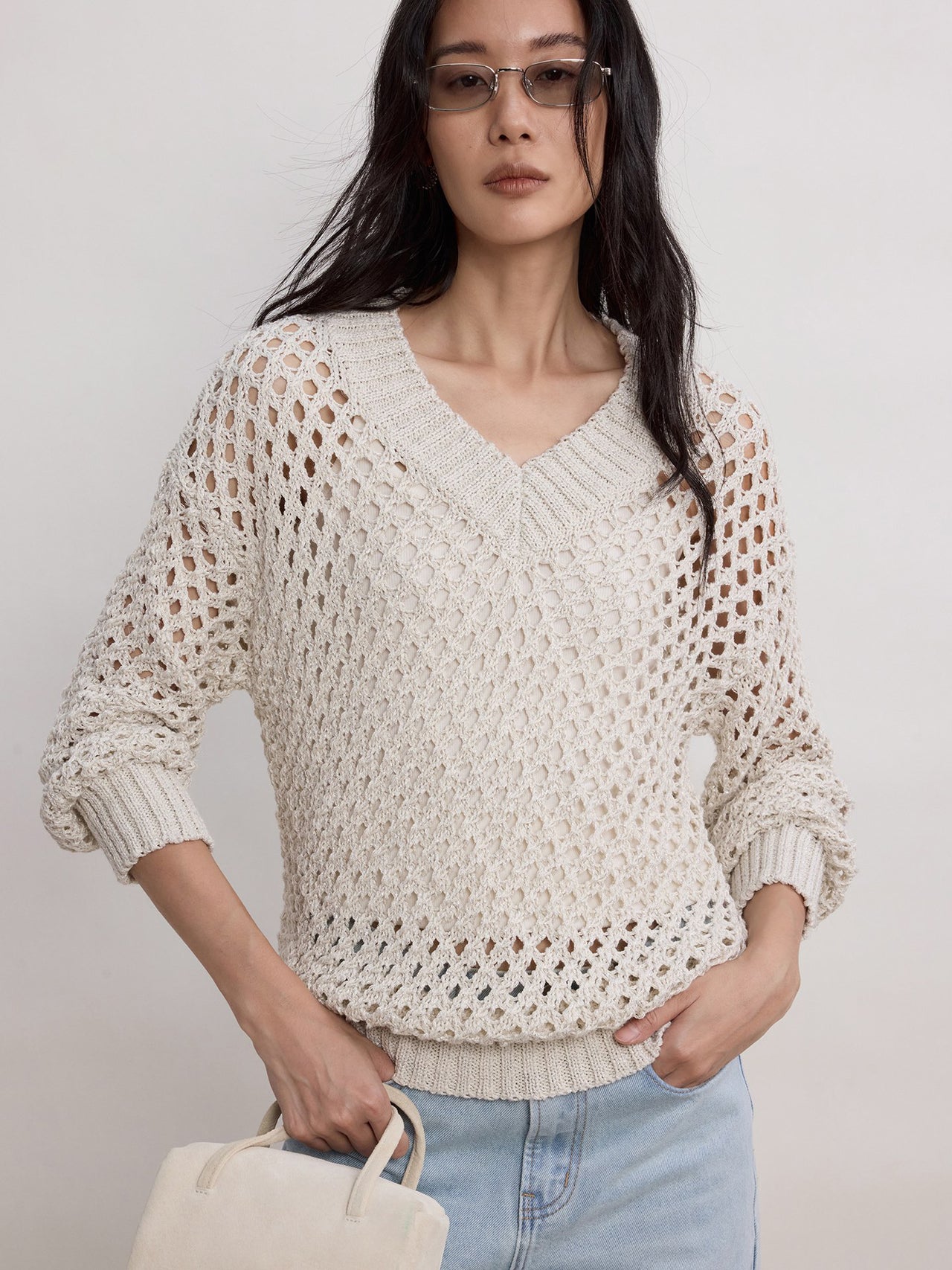 Lattice V-Neck Knit