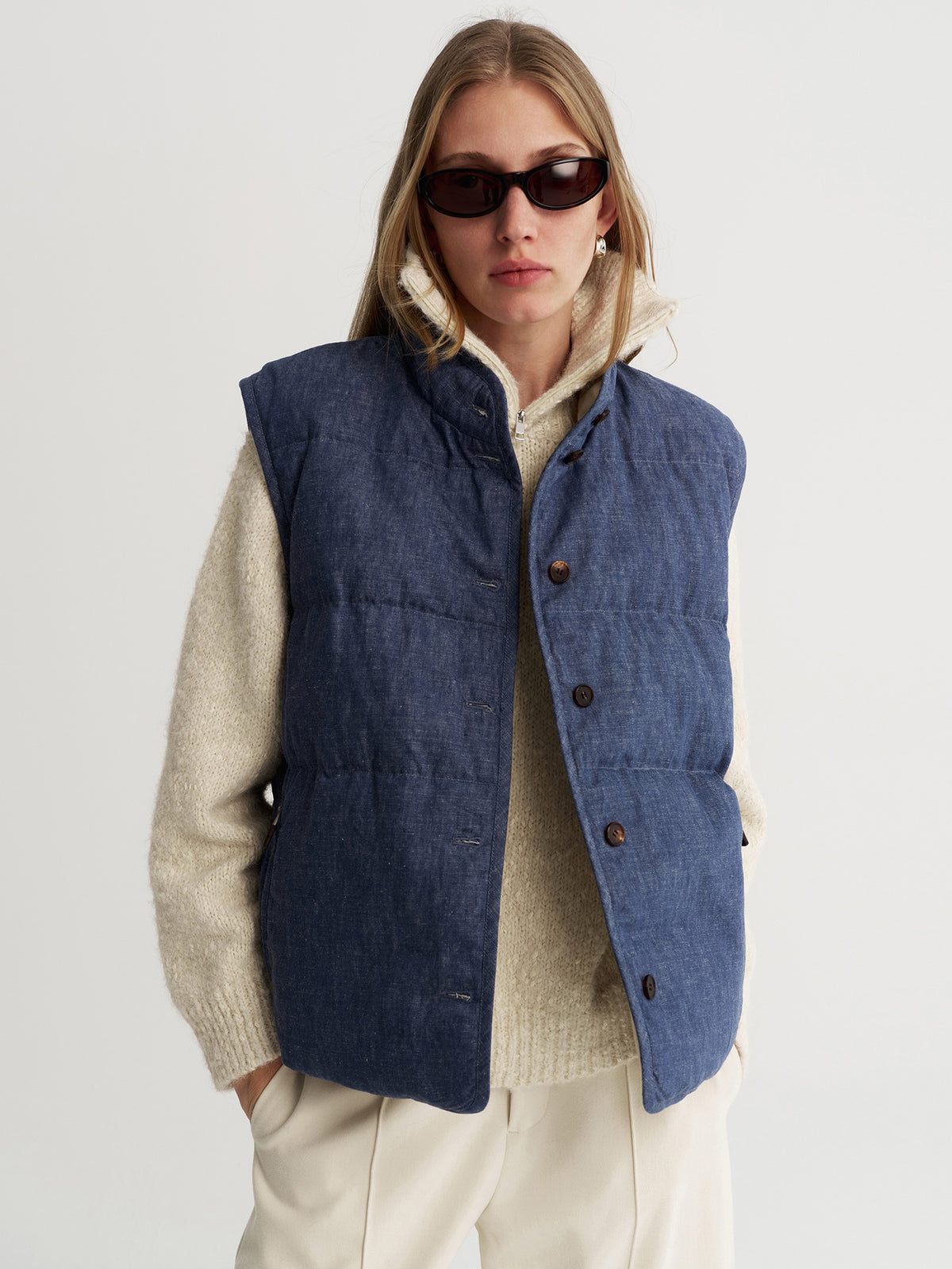 Indigo Linen Vest