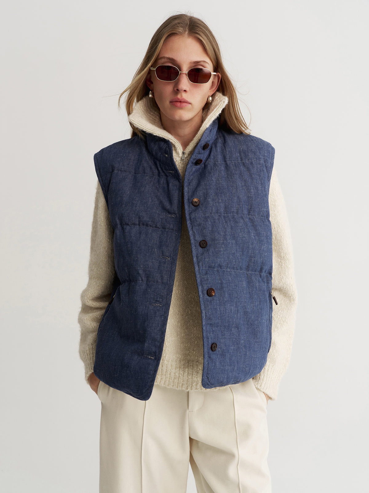 Indigo Linen Vest
