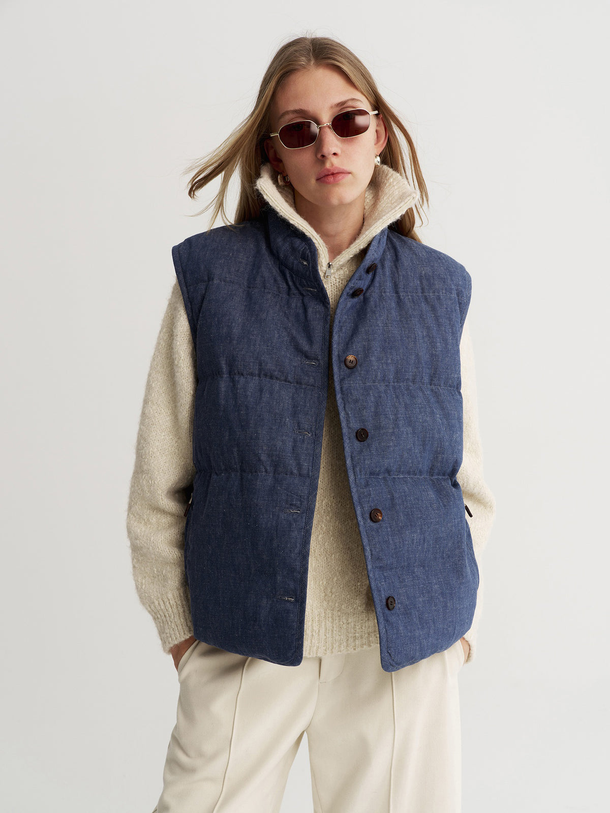 Indigo Linen Vest